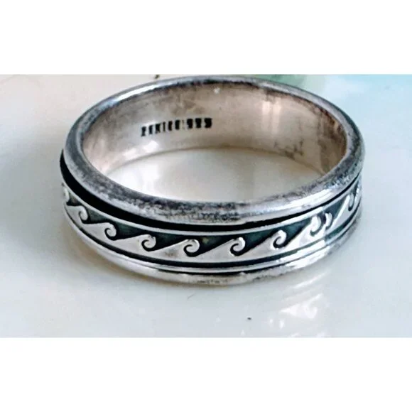 Vintage 90's 925 Silver Mexico Mens Wave Spinner Fidget Sz 14.5 Ring 10g